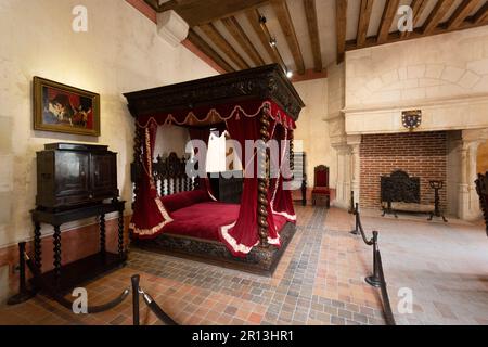 Die Kammer von Leonardo da Vinci. Château du Clos Lucé (15h. Jahrhundert). Amboise-Gemeinde im Departement Indre-et-Loire. Loire-Tal. Frankreich Stockfoto