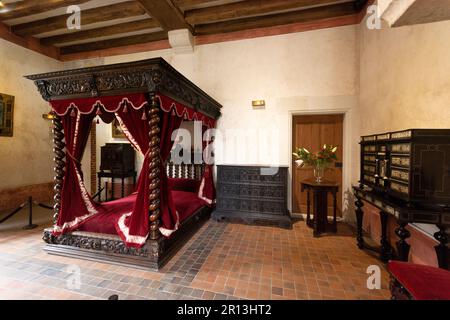 Die Kammer von Leonardo da Vinci. Château du Clos Lucé (15h. Jahrhundert). Amboise-Gemeinde im Departement Indre-et-Loire. Loire-Tal. Frankreich Stockfoto