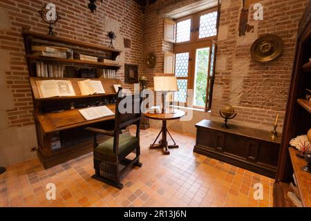 Das Atelier von Leonardo da Vinci. Château du Clos Lucé (15h. Jahrhundert). Amboise-Gemeinde im Departement Indre-et-Loire. Loire-Tal. Frankreich Stockfoto