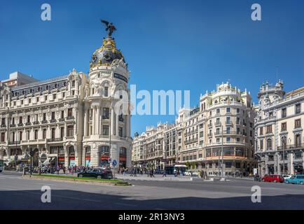 Edificio Metropolis Gebäude in der Calle de Alcala und Gran Via Straße - Madrid, Spanien Stockfoto
