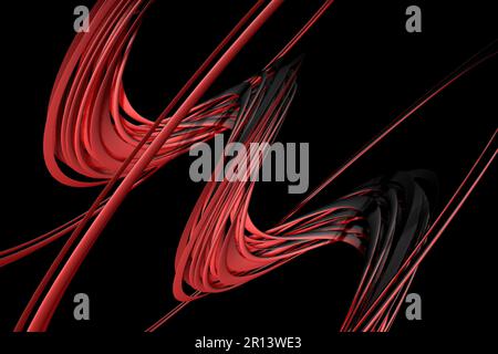 Rot, schwarz, dunkler Hintergrund, Tapete mit Blumenform, Muster. Fantastisches, einzigartiges Design mit Blumen in dunkler Kunst. Stockfoto