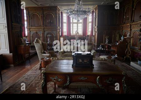 The Dining Room of Burton Agnes Hall, ein hervorragendes elisabethanisches Herrenhaus aus dem 17. Jahrhundert im East Riding of Yorkshire, England, Stockfoto