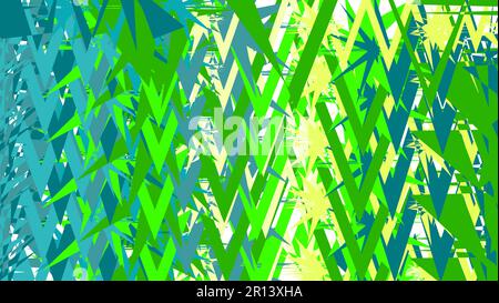 Einfacher Hintergrund, eine Textur aus minimalistischen grünen und blauen Abstrakten verschiedener geschnitzter, scharfer, heller Dreiecke und Zickzack-Linien, Stock Vektor