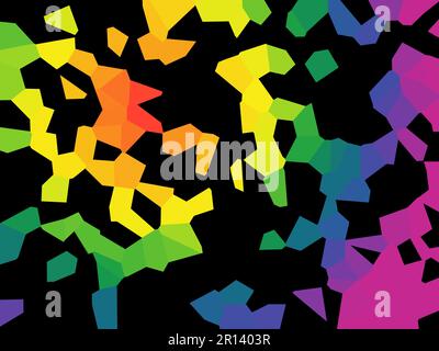 Schwarzer, violetter, gelber, orangefarbener, kristallisierter Dreieckshintergrund, Hintergrundbild, Desktop-Design. Ästhetisch schön, stilvoll, atemberaubend. Stockfoto