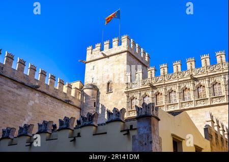 Lonja de la Seda. Antike Architektur in Valencia, Spanien Stockfoto