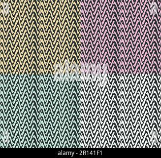 Abstraktes Grunge-Nahtloses Muster, Pinselstrich mit kritzeliger Farbe, Zickzacklinie, geschwungenes Schwarzweißraster, zeitgenössische geometrische Formen. Transparent Stock Vektor