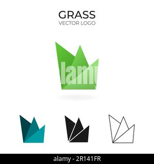 Origami-Vektorlogo und Symbol mit Gras. Stock Vektor