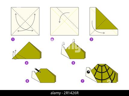 Origami-Tutorial für Kinder. Süße Origami-Schildkröte. Stock Vektor
