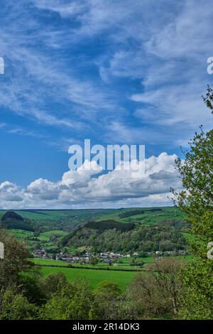 Newcastle auf Clun gesehen von Offa's Dyke, nahe Clun, Craven Arms, Shropshire Stockfoto