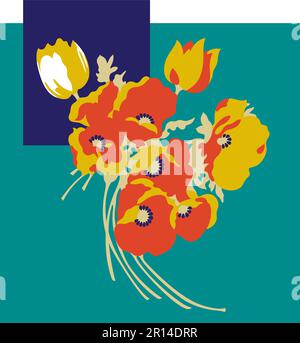 OLGA (1979) dekorativer Blumenstrauß Nr. 2 • Fashion Style Ende der 1970er Jahre, handgezeichnete Vektordarstellung. Stock Vektor