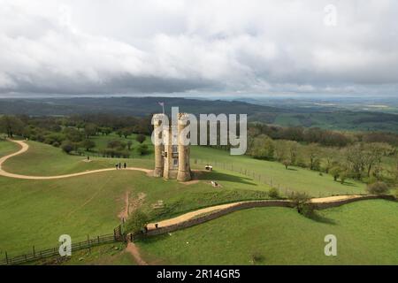 Broadway Tower Cotswolds England Drohne, Vogelperspektive Stockfoto