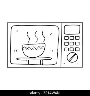 Mikrowelle im handgezeichneten Kritzelstil. Vektordarstellung auf weiß isoliert. Ausmalseite Stock Vektor