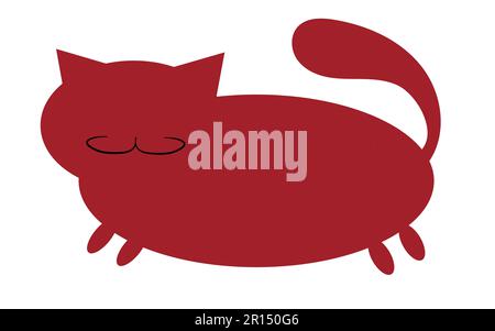 Bordeaux, rot, Silhouette einer fetten Katze mit Schnurrbart, mit kurzen Pfoten und einer großen Schnauze mit nach oben geklebten Ohren auf weißem Hintergrund, Symbol. Vect Stock Vektor