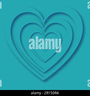 Herz mit Schatten wunderschöner abstrakter festlicher Herzen aus blauem Papier für einen fröhlichen valentinstag auf blauem Hintergrund und Kopierplatz. Vektor Stock Vektor