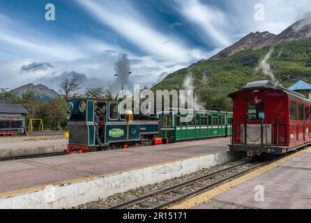 Zug vom Ende der Weltstation, Feuerland, Argentinien Stockfoto