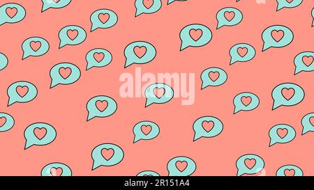 Textur endlose nahtlose Muster aus flachen Symbolen von Dialog Wolken mit Herzen, Liebesbekleidung für den Feiertag der Liebe Valentinstag am 14. Februar oder Ma Stock Vektor