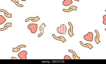Textur endlos nahtlose Muster von flachen Ikonen von Händen und Herzen, Liebesstücken für den Feiertag der Liebe Valentinstag 14. Februar oder 8. März auf a w Stock Vektor