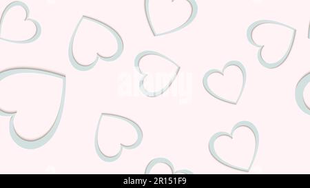 Textur, Nahtloses Muster weißer 3D-volumetrischer Herzen, aus Papier geschnitten, mit fallendem Schatten zum Valentinstag und Kopierraum auf Weiß Stock Vektor