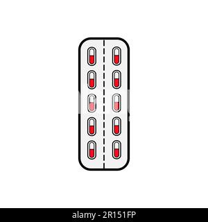 Medizinische pharmazeutische Pillen Kapseln im Paket, die Platte zur Behandlung von Krankheiten, ein einfaches Symbol auf weißem Hintergrund. Vektor-Illustration Stock Vektor