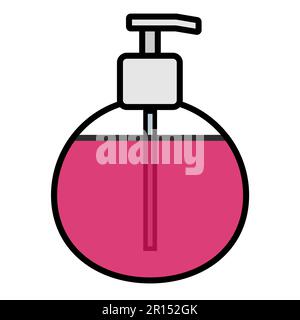 Flaches rosa Violett Symbol einer einfachen, modischen, glamourösen, sauberen antibakteriellen, kosmetischen, flüssigen, aromatisierten Flüssigseife in einem Glas, einem Haushaltsgeschirrspüler Stock Vektor