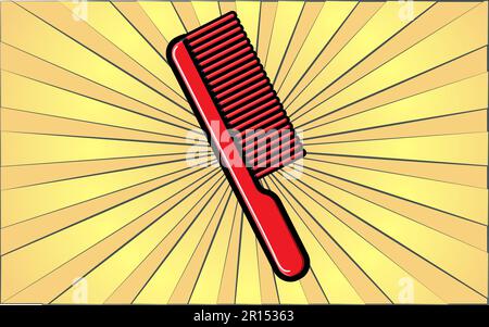 Beauty-Glamor-Friseurkamm zum Stylen von Haar und Schönheit auf dem Hintergrund abstrakter gelber Strahlen. Vektordarstellung. Stock Vektor