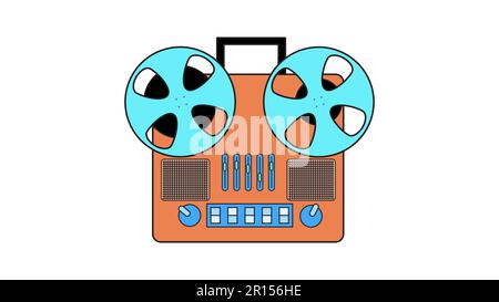 Alter Retro-Musikkassettenrekorder mit Magnetband auf Rollen und Lautsprechern aus den 70s, 80s und 90s Jahren. Eine wunderschöne Ikone. Vektordarstellung. Stock Vektor