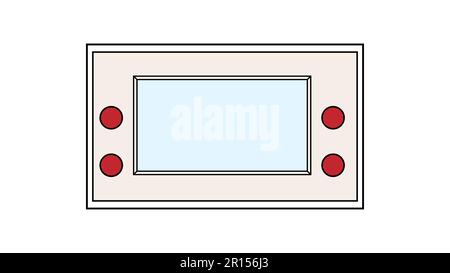 Alte tragbare Videospielkonsole im Retro-Look mit Tasten und Bildschirm für Gamer ab 70s 80s 90s. Weißes Symbol. Vektordarstellung. Stock Vektor