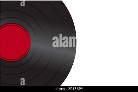 Schwarzes, lebendiges analoges Vinyl, analoges Retro, altes Hipster-Grammophon mit roter Mitte für ein Grammophon auf weißem Hintergrund auf t Stock Vektor