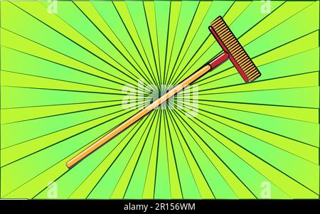 Baureparatur-Gartenmopp-Pinsel auf abstraktem Grünstrahlen-Hintergrund. Vektordarstellung. Stock Vektor