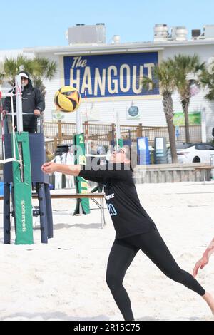 UAB März bis Mai Tournament Women's Beach Volleyball in Gulf Shores, Alabama, USA. Stockfoto