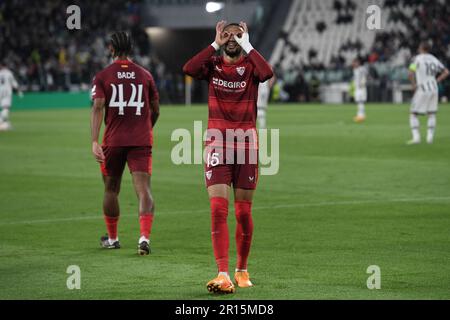 Youssef en-Nesyri (FC Sevilla) während des Spiels der UEFA „Europa League 2022 2023“ zwischen Juventus 1-1 Siviglia am 11. Mai 2023 im Allianz-Stadion in Torino, Italien. Kredit: Maurizio Borsari/AFLO/Alamy Live News Stockfoto