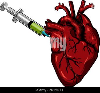 Herz und Spritze mit Impftropfen. Vektorsymbol isoliert auf weißem Hintergrund. Stock Vektor