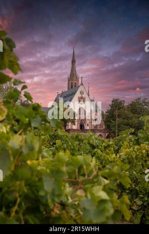 Wallfahrtskirche St. Rochus-Kapelle in den wunderschönen grünen Weinbergen in der Nähe von Bingen am Rhein Stockfoto