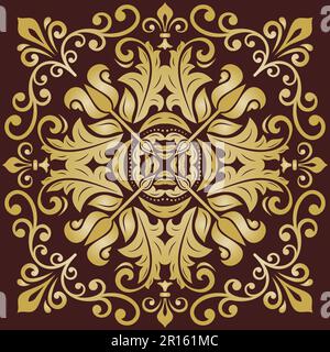 Orientalisches Braun- und Goldmuster mit Arabesken und floralen Elementen. Traditionelle klassische Ornamente. Vintage-Muster mit Arabesken Stockfoto