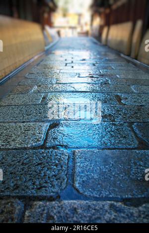 Kopfsteingepflasterte Gassen und Straßen von Kyoto Gion Shirakawa Stockfoto