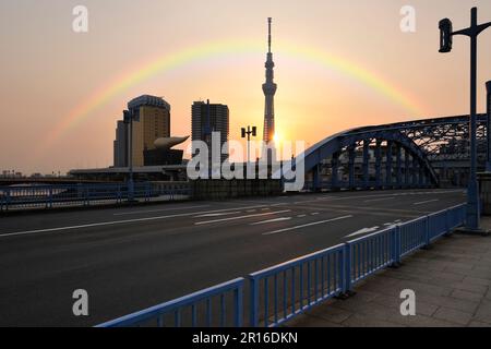 Komagatabashi Bridge und Tokyo Skytree bei Sonnenaufgang Stockfoto