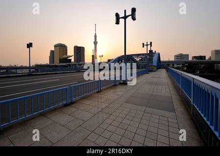 Komagatabashi Bridge und Tokyo Skytree bei Sonnenaufgang Stockfoto