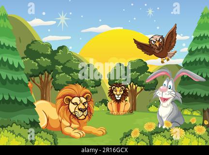 Tiere im wilden Wald Illustration Stock Vektor
