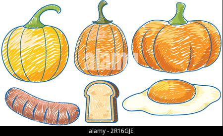 Yellow Foods in Bleicil Colour Sketch Simple Style Illustration Stock Vektor