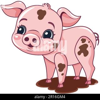 Ein Schwein, bedeckt mit Schlamm-Cartoon-Figur Stock Vektor