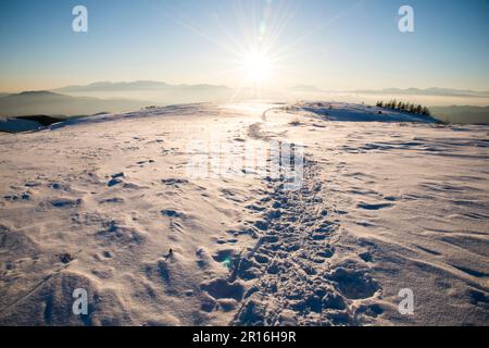 Richtung der zentralen Alpen von einem schneebedeckten Kirigamin-Plateau Stockfoto