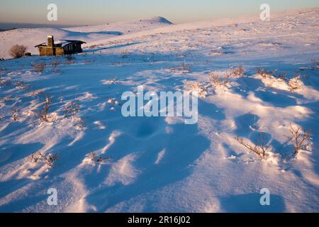 Kirigamin-Plateau, Sonnenuntergang im Schnee Stockfoto