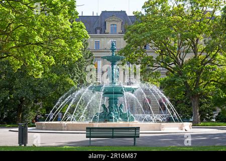 Genf, Schweiz - Juni 11 2018: Brunnen in der Nähe des Genfer Sees. Stockfoto