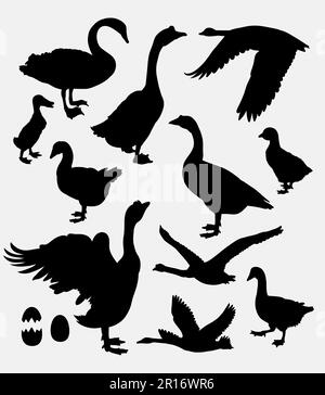 Silhouette für Enten, Schwäne, Gans, Geflügel. Gute Verwendung für Spielelemente, Symbol, Logo, Websymbol, Aufkleber, zeichen, Maskottchen, Avatare oder andere Designs, die Sie haben Stock Vektor