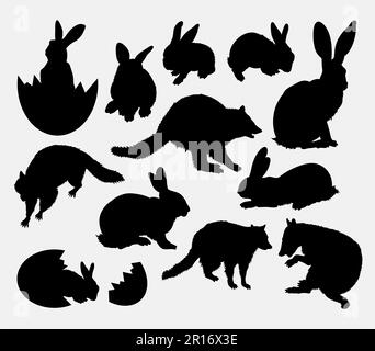 Kaninchen, Ei, Waschbär, osterveranstaltung, Tiersilhouette. Gute Verwendung für Symbol, Logo, Websymbol, Spielelement, Zeichen, Maskottchen, Sticker oder ein beliebiges Design Stock Vektor