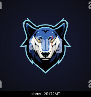 Blaues Wolfskopf-Maskottchen-Logo – Tiermaskottchen-Logo Vektor-Illustration Konzept. Stock Vektor
