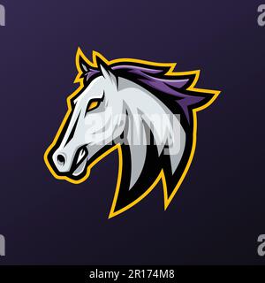 Logo von Angry Horse Mascot – Tiermaskottchen E-Sport-Logo, Designkonzept von Vektorgrafiken. Stock Vektor