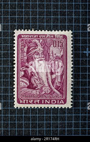 03 26 2014 Vintage MINT Poststempel Maharaja Ranjit Singh 1780-1839 Studioshot Lokgram Kalyan Maharashtra Indien.Asien. Stockfoto