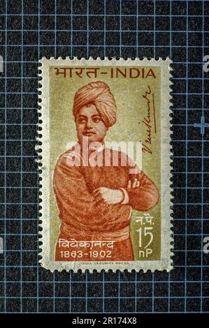 03 26 2014 Vintage MINT Poststempel Swami Vivekanand 1863-1902 Studioshot Lokgram Kalyan Maharashtra Indien.Asien. Stockfoto