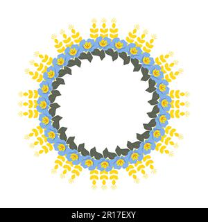 Kranzrahmen aus Dornen und Blumen in Gelb und Blau. Vektordarstellung einer Isolierung. Ukrainische Nationalfarben Stock Vektor